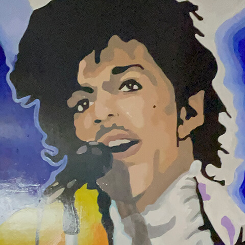 painted portrait of Prince in a Minneapolis restaurant